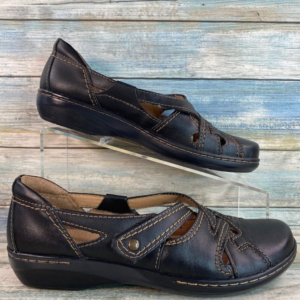 Clarks Womens Size 7M Loafers Comfort Shoes Black Leather Casual - Picture 3 of 11